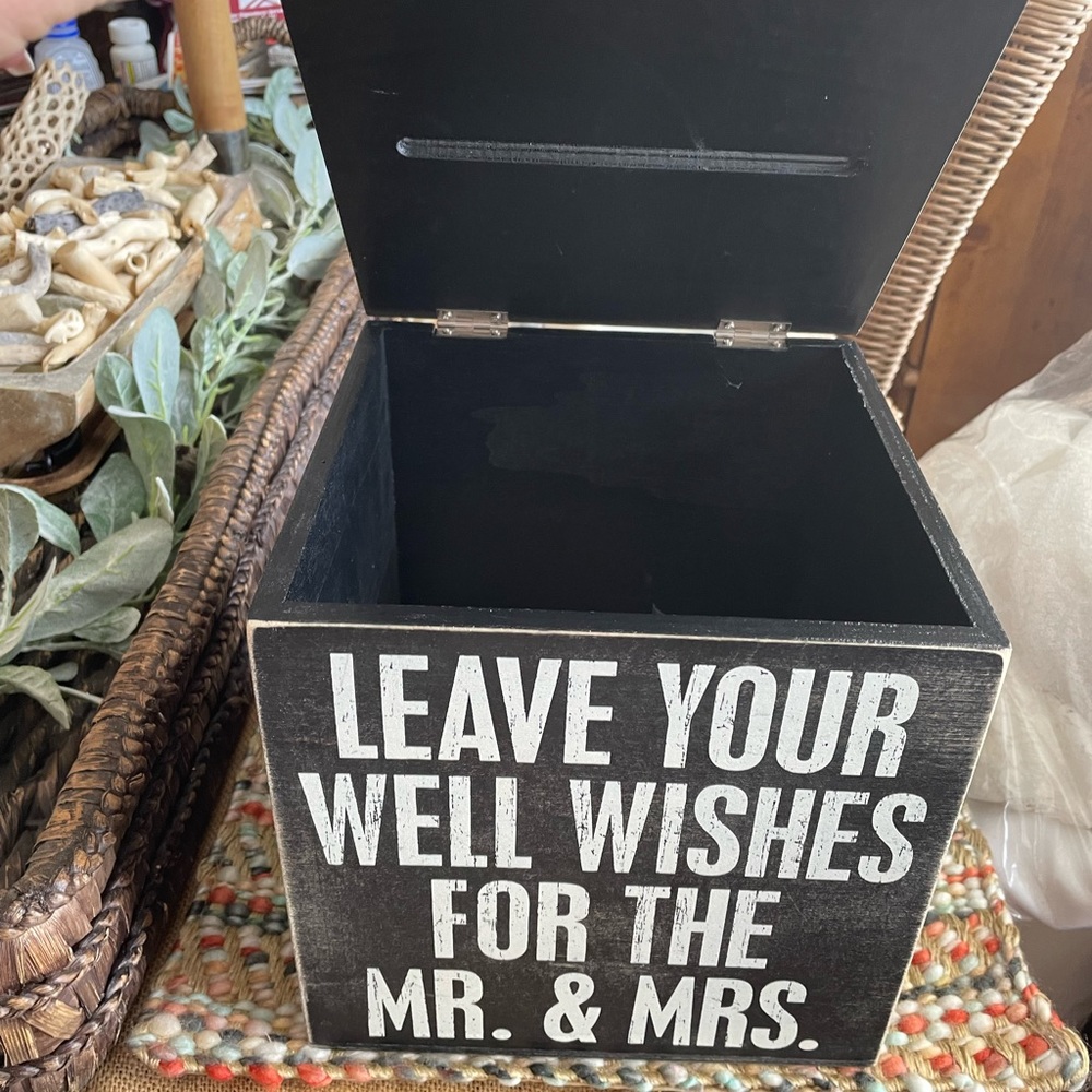 Black and white well wishes cards and box for wedding. Really cute and memorable